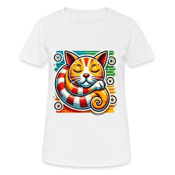 Schlafende Katze PopArt-Aufkleber-Design - Frauen T-Shirt atmungsaktiv - Weiß - Vorne - AI Model Female 172 dark (172cm)