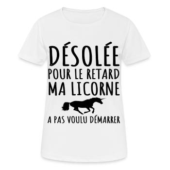 Licorne humour ma licorne a pas voulu démarrer - T-shirt respirant Femme - blanc - Devant - AI Model Female 172 dark (172cm)