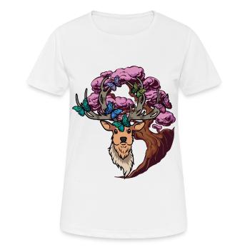 Moose Deer Fantasy Butterflies Deer Head - Women's Breathable T-Shirt - white - Front - AI Model Female 172 dark (172cm)