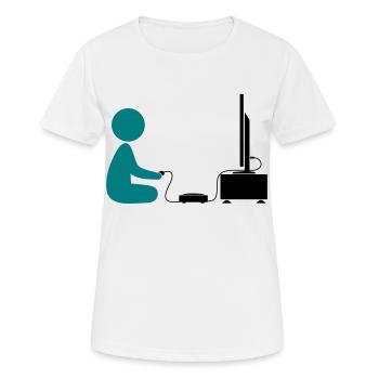 Ein Junge spielt mit seiner Spiele-Konsole - Frauen T-Shirt atmungsaktiv - Weiß - Vorne - AI Model Female 172 dark (172cm)