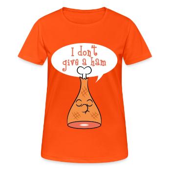 "Ich gebe nicht einen Schinken" TStück Entwurf. - Frauen T-Shirt atmungsaktiv - Neonorange - Vorne - AI Model Female 172 dark (172cm)