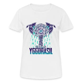 Arbre monde Yggdrasil et Corbeaux - Hugin & Munin - T-shirt respirant Femme - blanc - Devant - AI Model Female 172 dark (172cm)