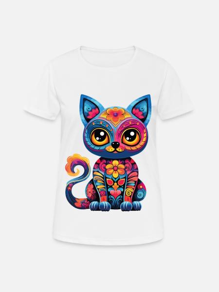 Dia De Los Muertos Katze Meowtos Bunt Blumen - Frauen T-Shirt atmungsaktiv - Weiß