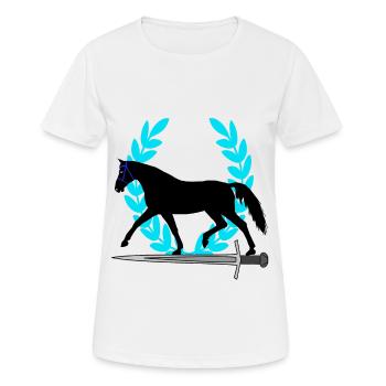 Pferd Schwert Lorbeerkranz Geschenkidee Held - Frauen T-Shirt atmungsaktiv - Weiß - Vorne - AI Model Female 172 dark (172cm)
