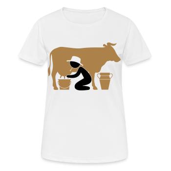 Farmer at milking a cow - Women's Breathable T-Shirt - white - Front - AI Model Female 172 dark (172cm)