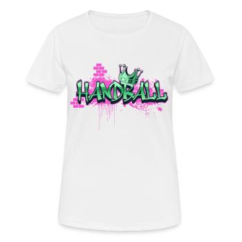 Handball Graffiti Spray Sprayer Handballspieler - Frauen T-Shirt atmungsaktiv - Weiß - Vorne - AI Model Female 172 dark (172cm)