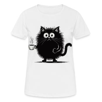 Chat noir avec chemise café - T-shirt respirant Femme - blanc - Devant - AI Model Female 172 dark (172cm)