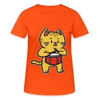 Musik Katze Instrument Trommel Lärm Laut Kind - Frauen T-Shirt atmungsaktiv - Neonorange - Vorne - AI Model Female 172 dark (172cm)