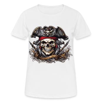 Pirate Flag Jolly Roger Skull Illustration - Women's Breathable T-Shirt - white - Front - AI Model Female 172 dark (172cm)