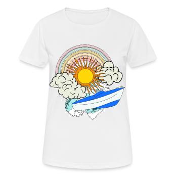 Motorboot Sonne Retro Regenbogen Wolken Meer Boot - Frauen T-Shirt atmungsaktiv - Weiß - Vorne - AI Model Female 172 dark (172cm)