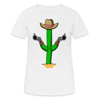 PISTOLET CACTUS COWBOY - CACTUS OUTLAW - STYLE OUEST - T-shirt respirant Femme - blanc - Devant - AI Model Female 172 dark (172cm)