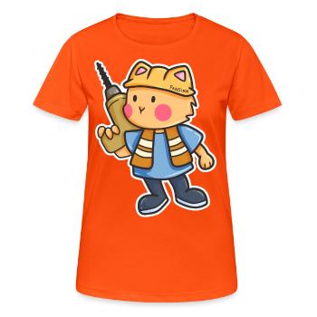 Katze Bohrmaschine Baustelle Helm Kinder Geschenk - Frauen T-Shirt atmungsaktiv - Neonorange - Vorne - AI Model Female 172 dark (172cm)