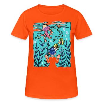 Aquarium Qualle Fische Wasser Cartoon Geschenk - Frauen T-Shirt atmungsaktiv - Neonorange - Vorne - AI Model Female 172 dark (172cm)