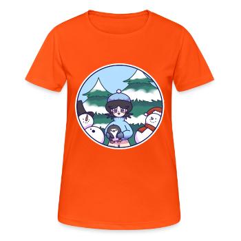Winter picture with snowmen and a girl - Women's Breathable T-Shirt - neon orange - Front - AI Model Female 172 dark (172cm)