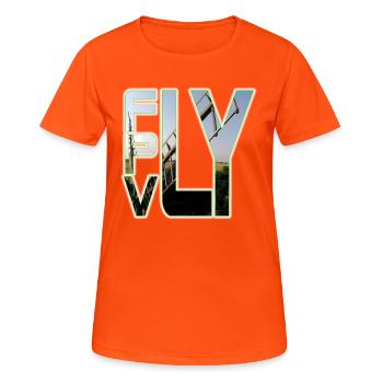 Fly FPV - Frauen T-Shirt atmungsaktiv - Neonorange - Vorne - AI Model Female 172 dark (172cm)