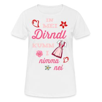 In mei Dirndl kumm i nima nei Ersatz Tracht - Frauen T-Shirt atmungsaktiv - Weiß - Vorne - AI Model Female 172 dark (172cm)