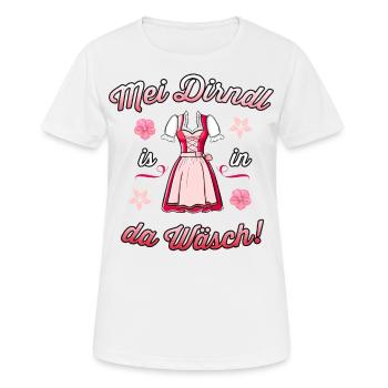 Mei Dirndl is in da Wäsch Trachtenshirt. - Frauen T-Shirt atmungsaktiv - Weiß - Vorne - AI Model Female 172 dark (172cm)