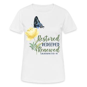 Christian Bible Verse Butterfly - Frauen T-Shirt atmungsaktiv - Weiß - Vorne - AI Model Female 172 dark (172cm)