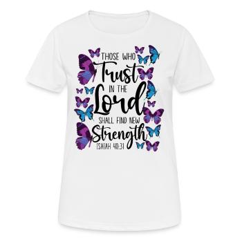 Christian Bible Verse Quote - Frauen T-Shirt atmungsaktiv - Weiß - Vorne - AI Model Female 172 dark (172cm)
