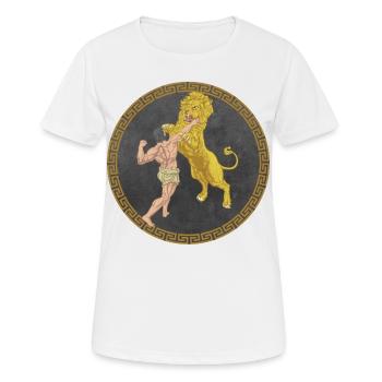 Hercule Héros grec, Bataille avec le lion - T-shirt respirant Femme - blanc - Devant - AI Model Female 172 dark (172cm)