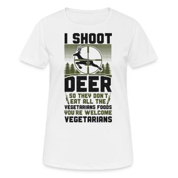 Chasseur de cerfs buck - T-shirt respirant Femme - blanc - Devant - AI Model Female 172 dark (172cm)
