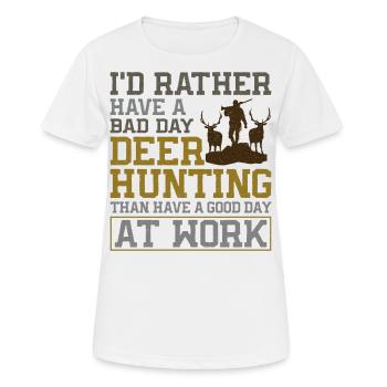 Chasseur de cerfs buck J’aurais - T-shirt respirant Femme - blanc - Devant - AI Model Female 172 dark (172cm)