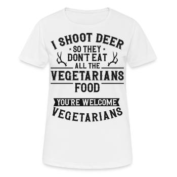 Chasseur de cerfs buck - T-shirt respirant Femme - blanc - Devant - AI Model Female 172 dark (172cm)