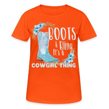 Drôles de bottes Bling Women Country - T-shirt respirant Femme - orange néon - Devant - AI Model Female 172 dark (172cm)