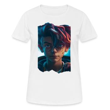 Garçon de science-fiction d’anime aux yeux bleus crass - T-shirt respirant Femme - blanc - Devant - AI Model Female 172 dark (172cm)