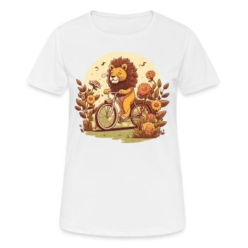 Löwe auf dem Fahrrad - Frauen T-Shirt atmungsaktiv - Weiß - Vorne - AI Model Female 172 dark (172cm)