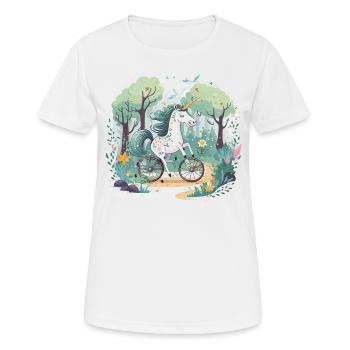 Einhorn auf dem Fahrrad - Frauen T-Shirt atmungsaktiv - Weiß - Vorne - AI Model Female 172 dark (172cm)