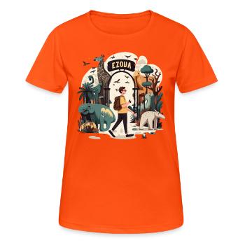 Parc à thème Thrill: Parc d’attractions Fun - T-shirt respirant Femme - orange néon - Devant - AI Model Female 172 dark (172cm)
