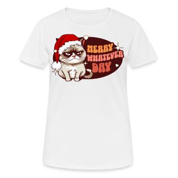 Merry Whatever Day Angry Cat Women Funny Christmas - Frauen T-Shirt atmungsaktiv - Weiß - Vorne - AI Model Female 172 dark (172cm)