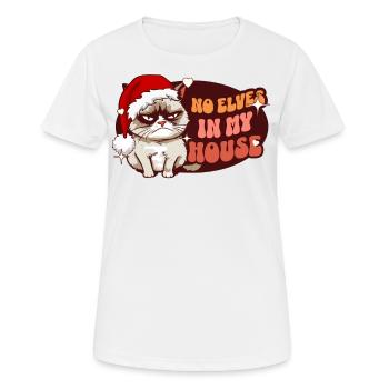 No Elves In My House - Angry Cat Women Funny Xmas - Frauen T-Shirt atmungsaktiv - Weiß - Vorne - AI Model Female 172 dark (172cm)
