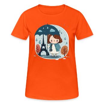 Die Stadt der Liebe im Regen - Frauen T-Shirt atmungsaktiv - Neonorange - Vorne - AI Model Female 172 dark (172cm)