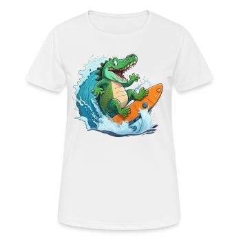 Croco sur la plage - T-shirt respirant Femme - blanc - Devant - AI Model Female 172 dark (172cm)