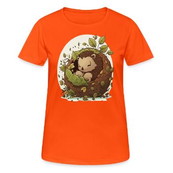 Kuscheliger Igel - Frauen T-Shirt atmungsaktiv - Neonorange - Vorne - AI Model Female 172 dark (172cm)