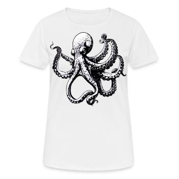 Illustration complexe de pieuvre en noir et blanc - T-shirt respirant Femme - blanc - Devant - AI Model Female 172 dark (172cm)