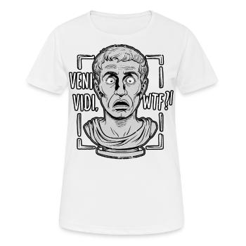 Clevere Karikatur Caesar Veni Vidi WTF Design - Frauen T-Shirt atmungsaktiv - Weiß - Vorne - AI Model Female 172 dark (172cm)