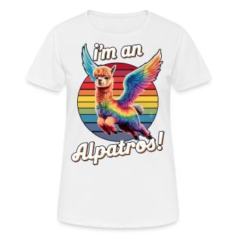 Ich bin ein Alpatros, Geflügeltes lustiges Alpaka, bunt - Frauen T-Shirt atmungsaktiv - Weiß - Vorne - AI Model Female 172 dark (172cm)