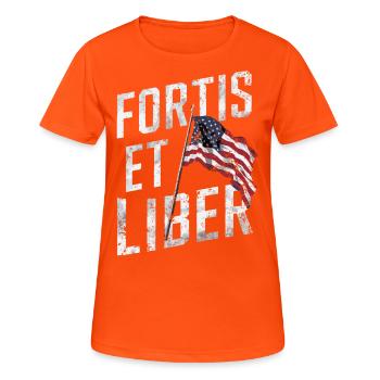 Amerikanische Flagge Fortis et Liber Patriotische Freiheit - Frauen T-Shirt atmungsaktiv - Neonorange - Vorne - AI Model Female 172 dark (172cm)