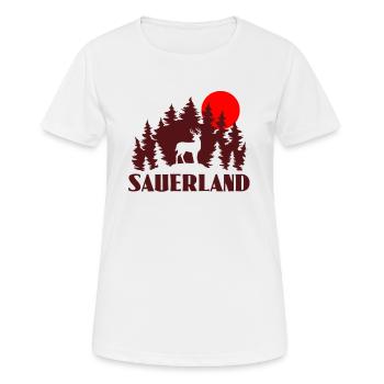 Cerf du Sauerland Coucher de soleil - T-shirt respirant Femme - blanc - Devant - AI Model Female 172 dark (172cm)