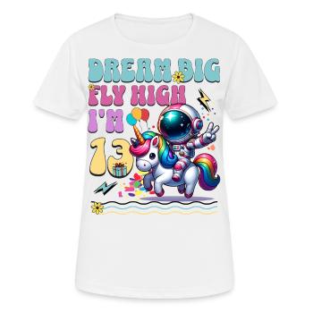 Astronaute Licorne 13e anniversaire - T-shirt respirant Femme - blanc - Devant - AI Model Female 172 dark (172cm)