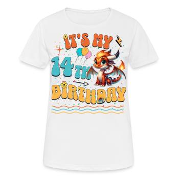 Drache 14. Geburtstag Drachen - Frauen T-Shirt atmungsaktiv - Weiß - Vorne - AI Model Female 172 dark (172cm)