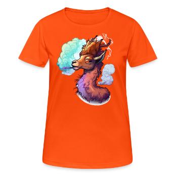 Blazing Attitude: Smokin Hot Llama Illustration - Women's Breathable T-Shirt - neon orange - Front - AI Model Female 172 dark (172cm)