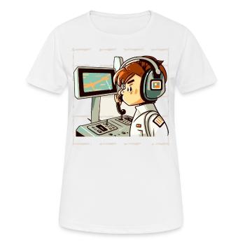 Espace de travail connecté : personne avec casque et contrôle - T-shirt respirant Femme - blanc - Devant - AI Model Female 172 dark (172cm)