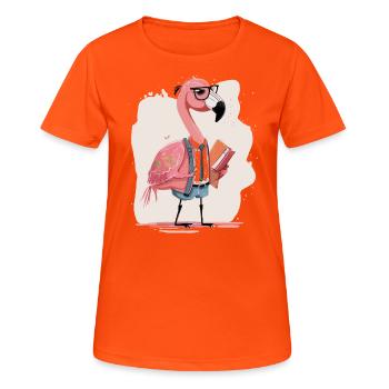 Fashion Forward: Extravaganter Flamingo-Designer - Frauen T-Shirt atmungsaktiv - Neonorange - Vorne - AI Model Female 172 dark (172cm)