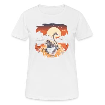 Ruhige Eleganz: Schwan auf einem ruhigen See - Frauen T-Shirt atmungsaktiv - Weiß - Vorne - AI Model Female 172 dark (172cm)