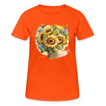 Sérénade de tournesol : un bouquet d’aquarelle - T-shirt respirant Femme - orange néon - Devant - AI Model Female 172 dark (172cm)
