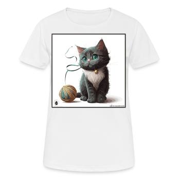 Schnurrhaare und Garn: Ein entzückendes Kätzchen mit einer Bowti - Frauen T-Shirt atmungsaktiv - Weiß - Vorne - AI Model Female 172 dark (172cm)